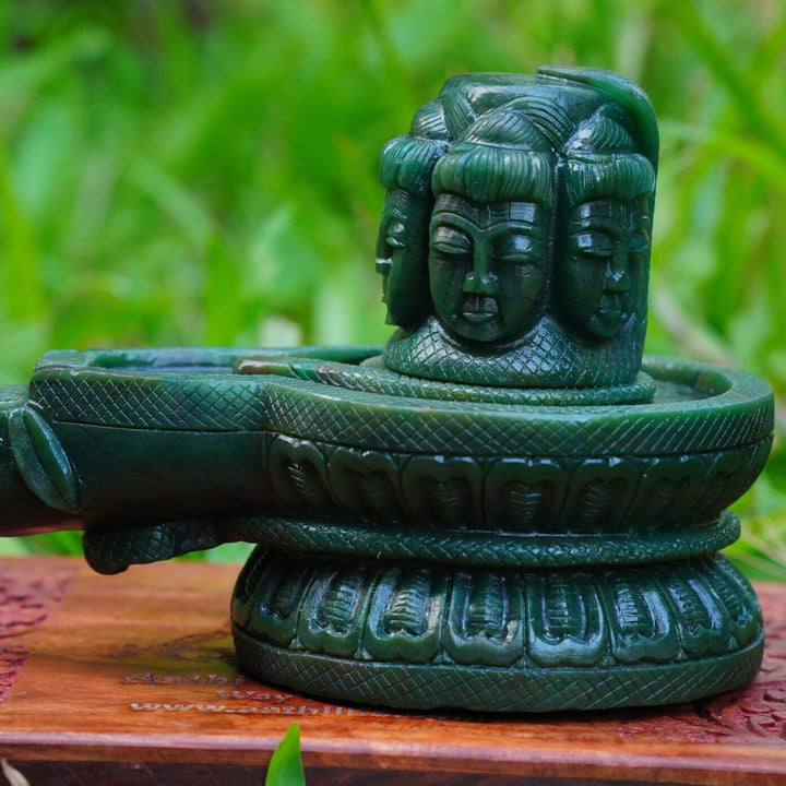 Green Jade Panchamukhi Shivalinga statue-3.44kg(6inch)
