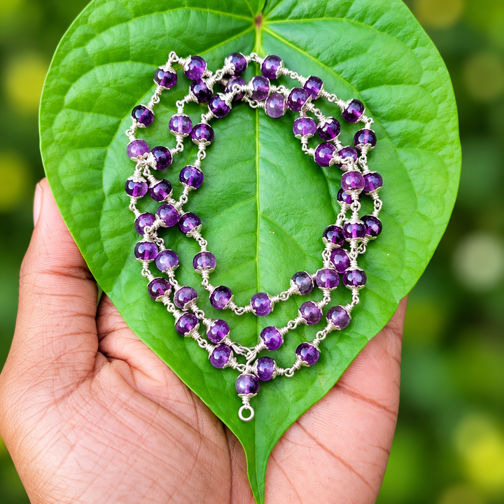 Amethyst Silver(925) Cap Mala 6mm