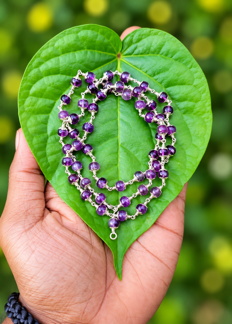 Amethyst Silver(925) Cap Mala 6mm