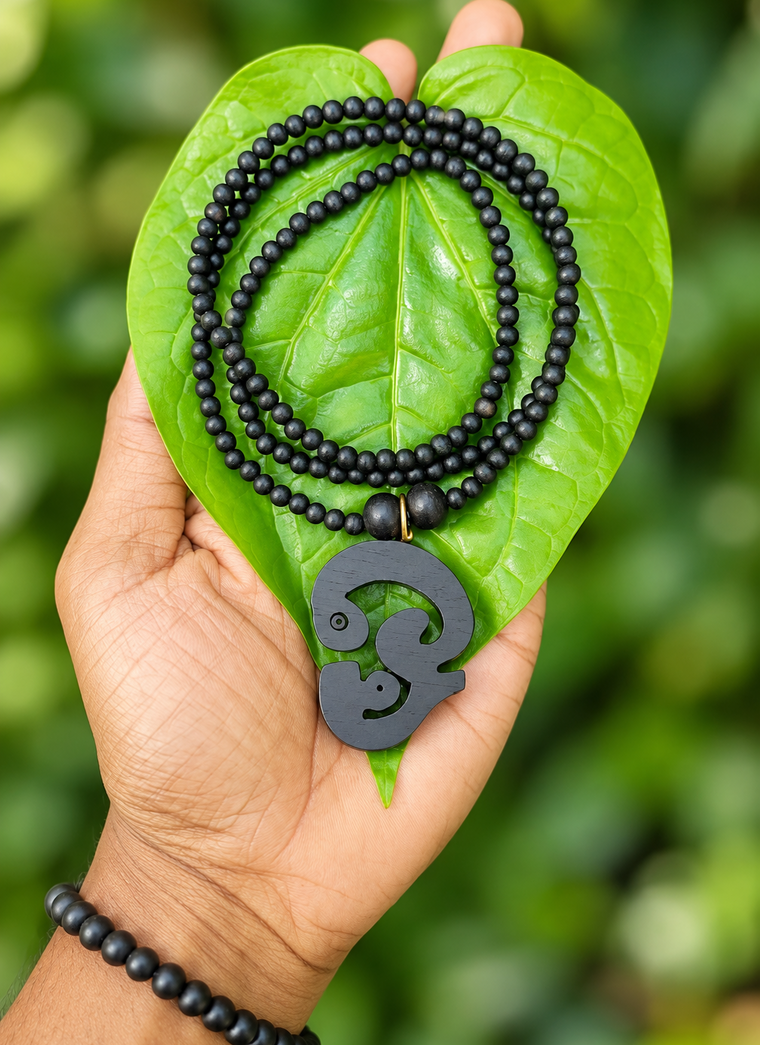 Karungali mala with Tamil Om Pendant-4mm