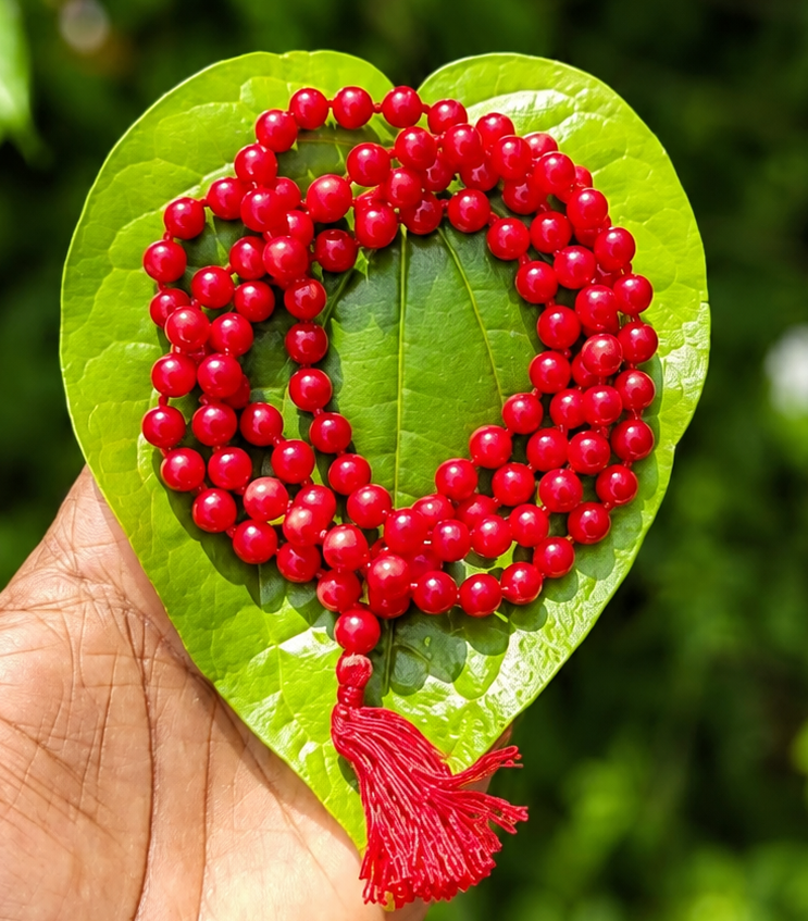 Red Coral Knot Gemstone Mala 108 Pearls