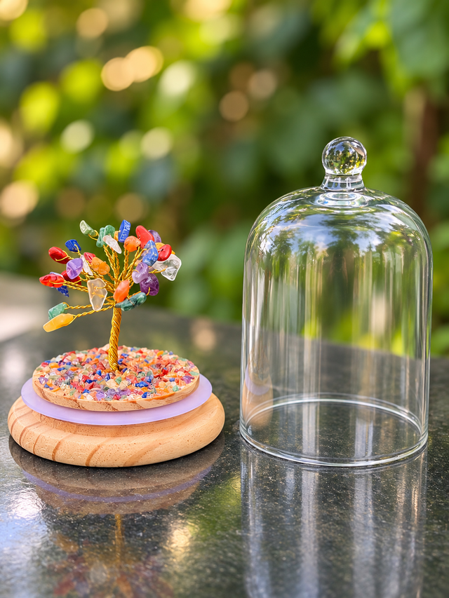 Seven Chakra Gemstone Tree with Glass Dome
