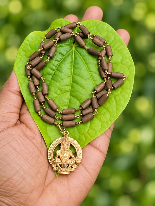 Black Tulasi Panchaloha(impon) mala With Ayyappa Dollar(oval type)