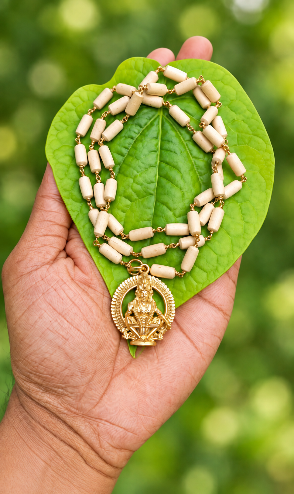 Tulasi Panchaloha(impon) mala With Ayyappa Dollar (oval type)