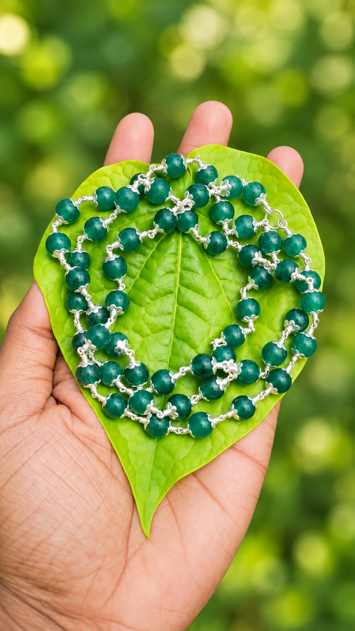 Green Jade Silver cap(925) Mala 8mm