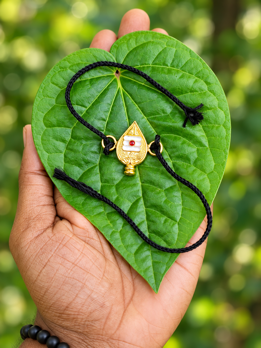 Om Vel Panchaloha(impon) Bracelet With Black Thread