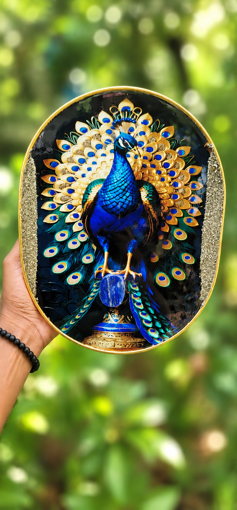 Peacock Frame With Pyrite and Lapis Lazuli