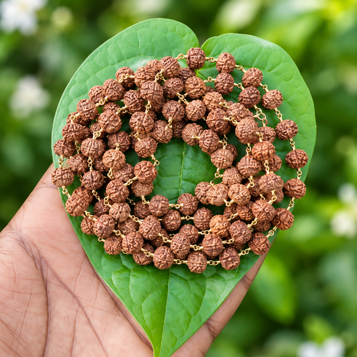 Rudraksha Panchaloha(Impon)Without cap Mala 8mm 108 Beads