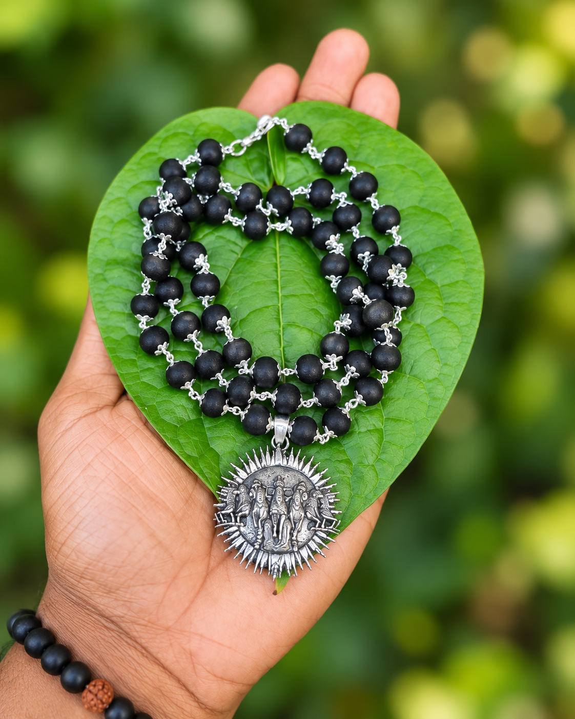 Karungali German Silver Mala with Seven Horse Pendant