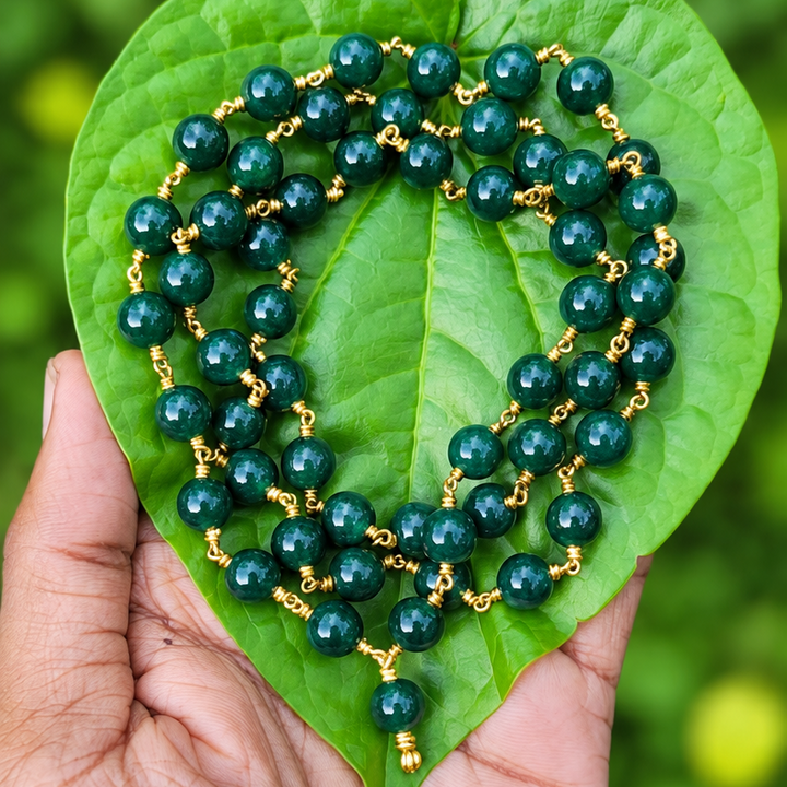 Green Jade Panchaloha(Impon) Wire Mala 8mm