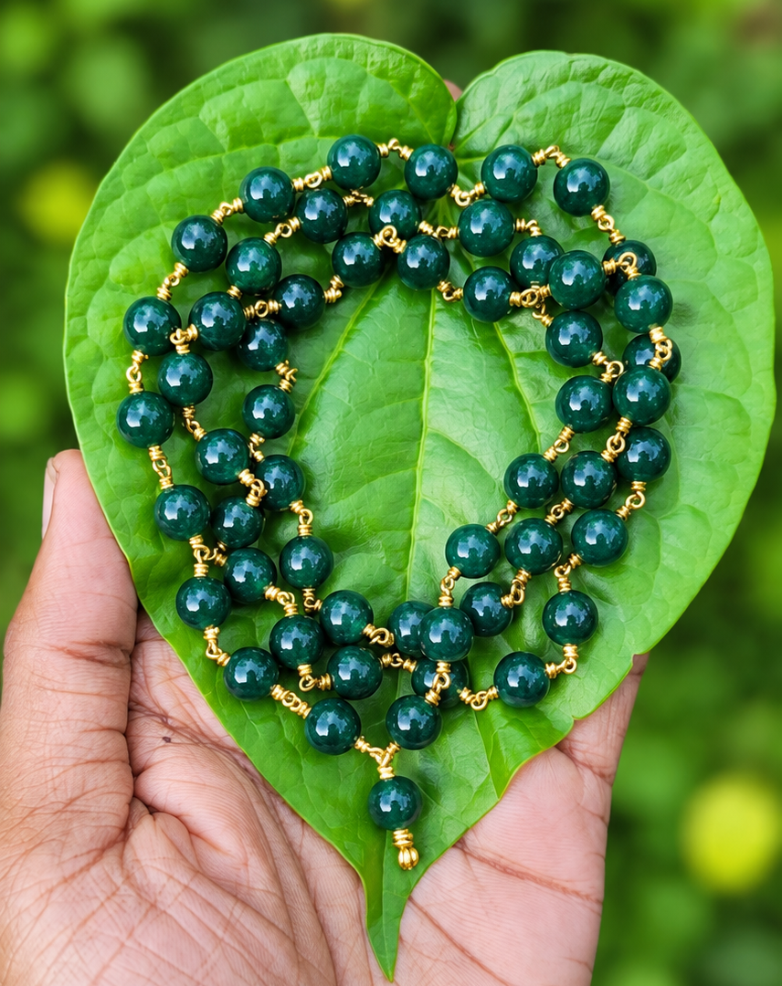 Green Jade Panchaloha(Impon) Wire Mala 8mm