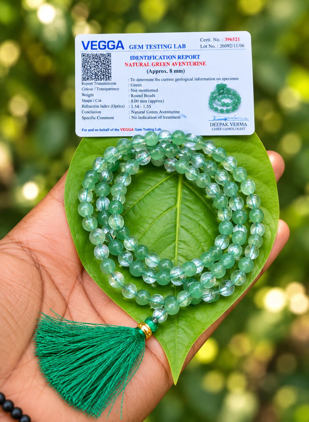 Spatika With Green Aventurine mala 6mm