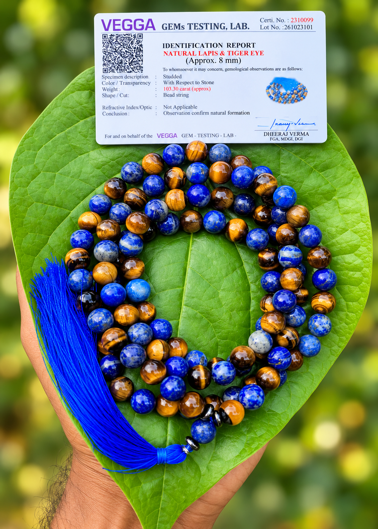 Tiger Eye with Lapis Lazuli Mala 8mm