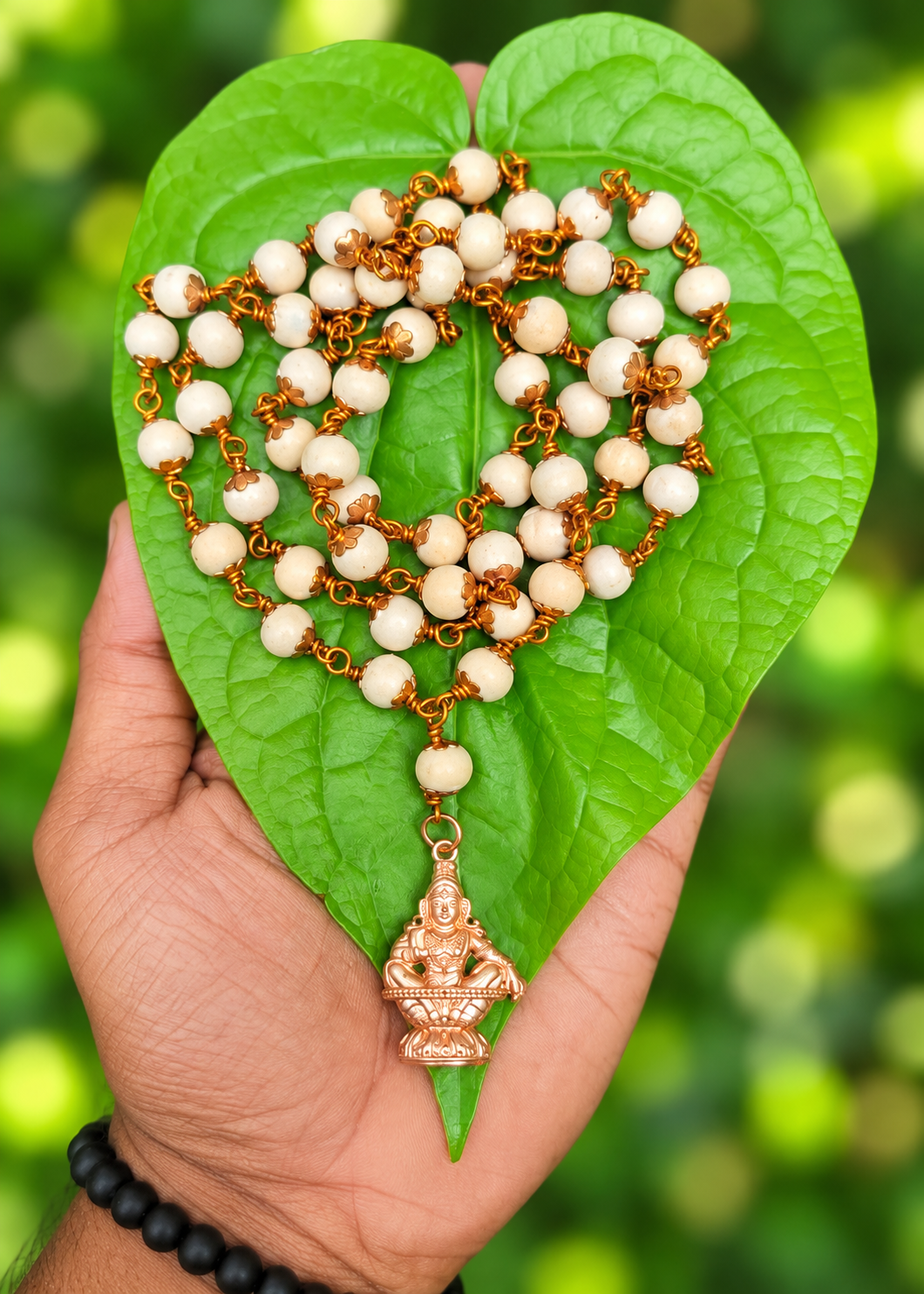 Sabarimala Special Tulasi Copper Cap Mala With Ayyappa Dollar Type B