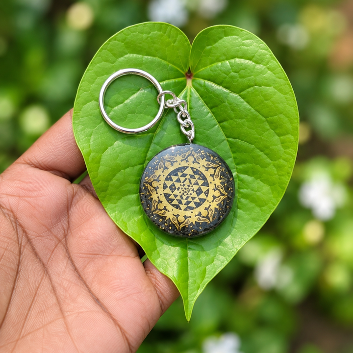 Pyrite Shree Yantra Key Chain Round