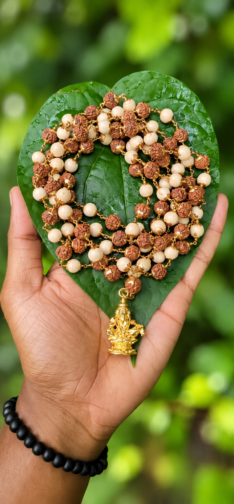 Tulasi With Rudraksha Panchaloha(Impon)Mala With Ayyappa Dollar 8mm (108)Beads