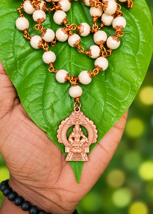 Sabarimala Special Tulasi Copper Cap Mala With Ayyappa Dollar Type D