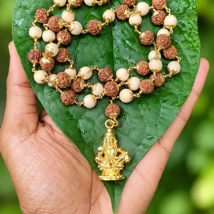 Tulai With Rudraksha Panchaloha (Impon) Mala With Ayyappa Dollar 8mm (54Beads)