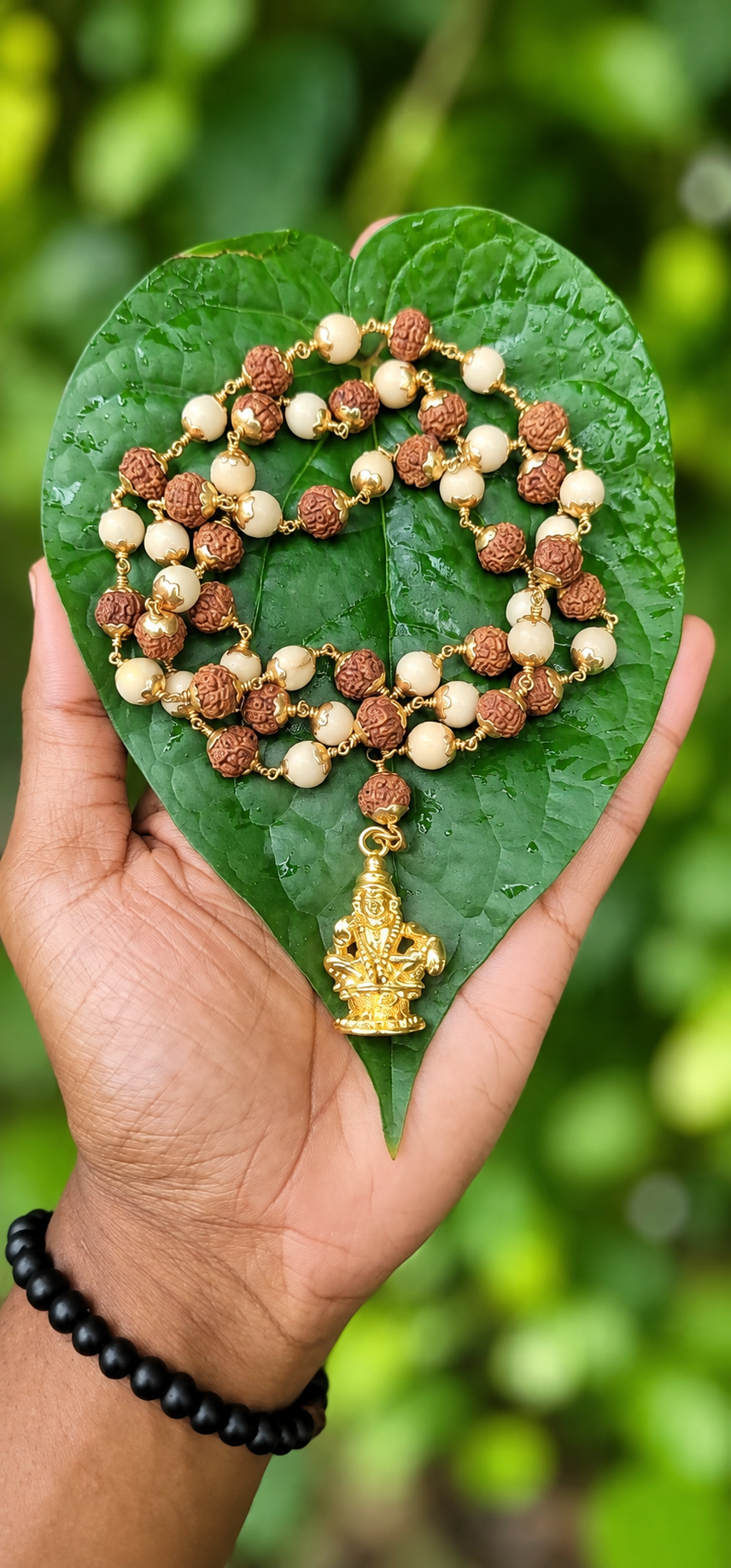 Tulai With Rudraksha Panchaloha (Impon) Mala With Ayyappa Dollar 8mm (54Beads)