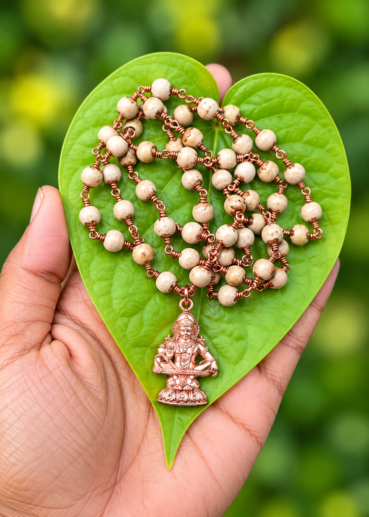 Tulasi Copper Cap Mala 6mm with Ayyappa Dollar