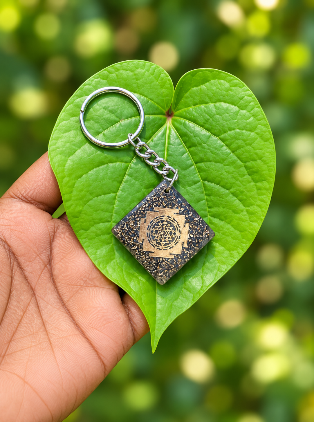 Pyrite  Shree Yantra Key Chain Square