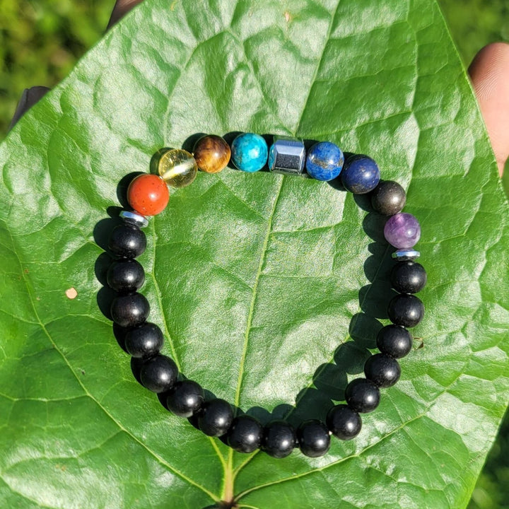 Karungali with Seven Chakra & Natural Pyrite Bracelet - 8mm