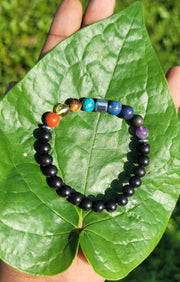 Karungali with Seven Chakra & Natural Pyrite Bracelet - 8mm