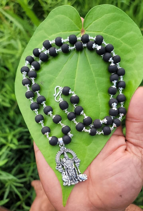 Karungali German Silver Mala With Murugan Dollar – TYPE A