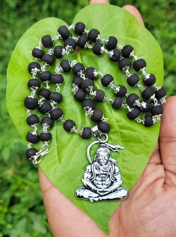 Karungali German Silver Mala With Hanuman Dollar – 8 MM-TYPE K