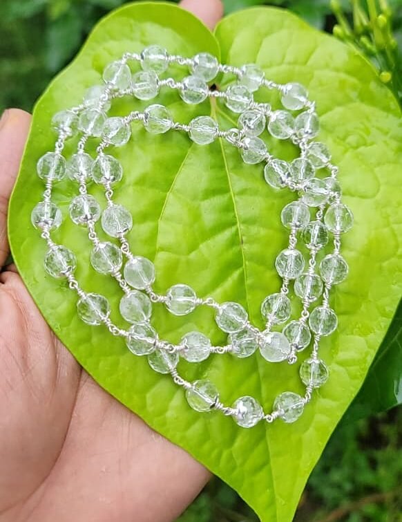 Spatika Diamond cut Mala Silver(925)With Cap – 8mm
