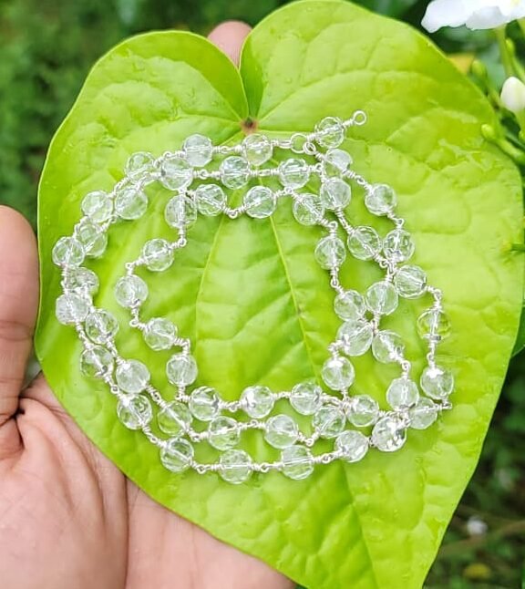 Spatika Diamond cut Mala Silver(925)With Cap – 10mm