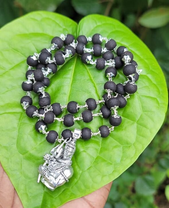 Karungali German Silver Mala With Shiva Dollar – 8 MM-TYPE H