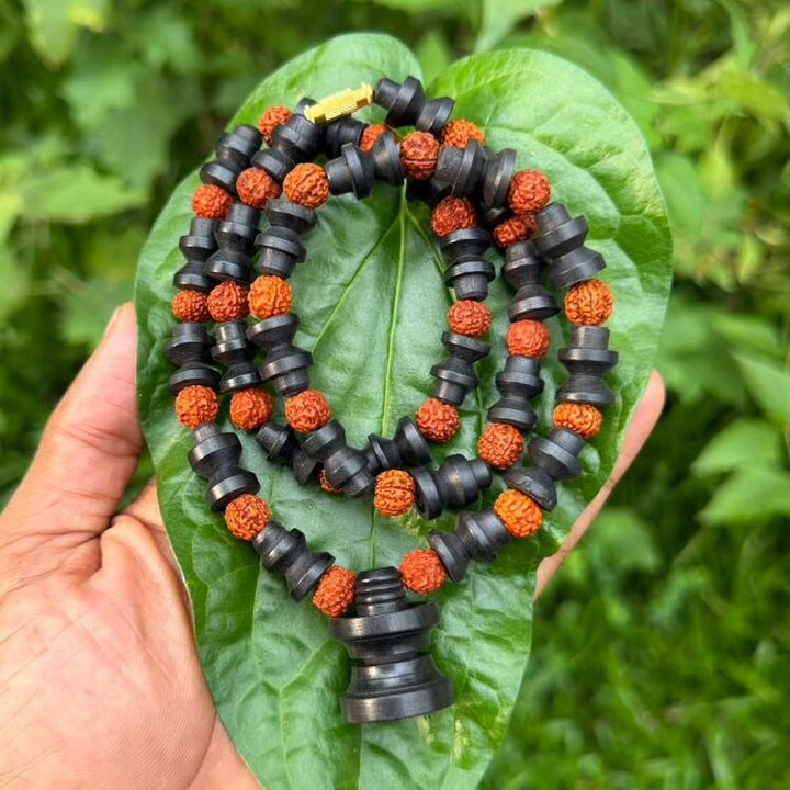 Rudraksha with Karungali Shivalinga Dollar Mala-8mm