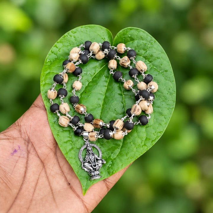 Karungali And Tulasi German Silver Mala with Ayyappa Dollar 7mm
