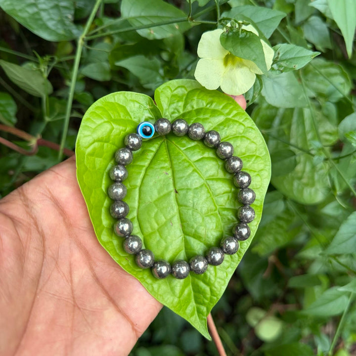 Natural Pyrite with evil eye Bracelet 8mm