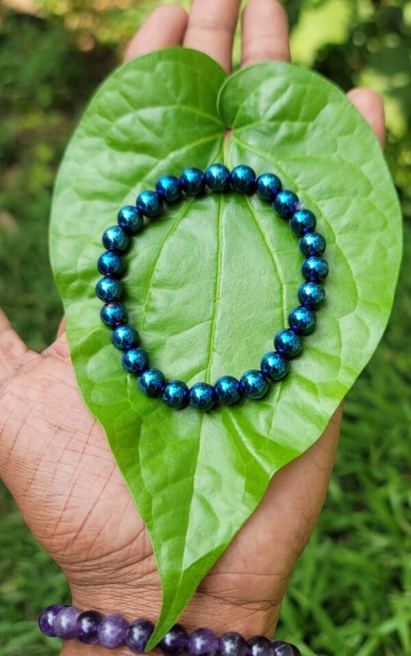 Blue peacock hematite gemstone bracelet