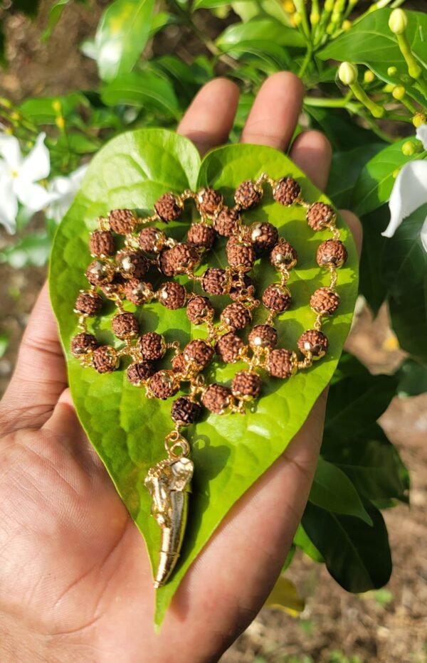 Rudraksha Panchaloha (Impon) Mala with Elephant Tusk