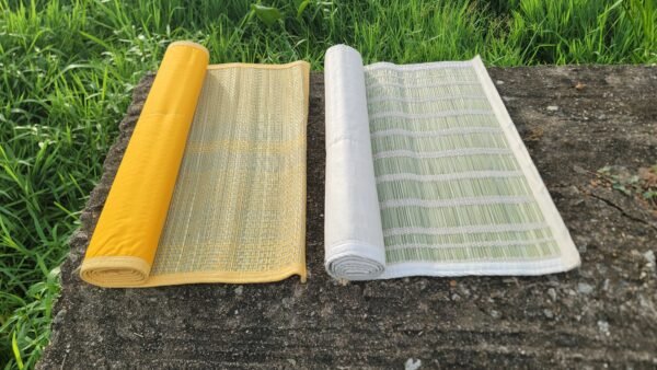 Darbha Grass Yoga Mat – 2ft x 6ft oneside cloth (white,yellow)