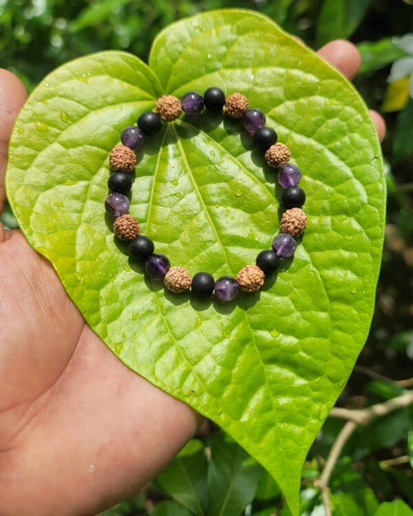 Karungali with Rudraksha & Amethyst Bracelet (8mm)
