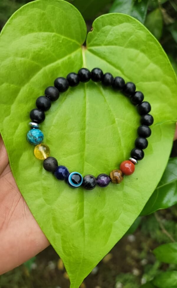 Karungali And Chakra with Evil Eye Bracelet - 8mm