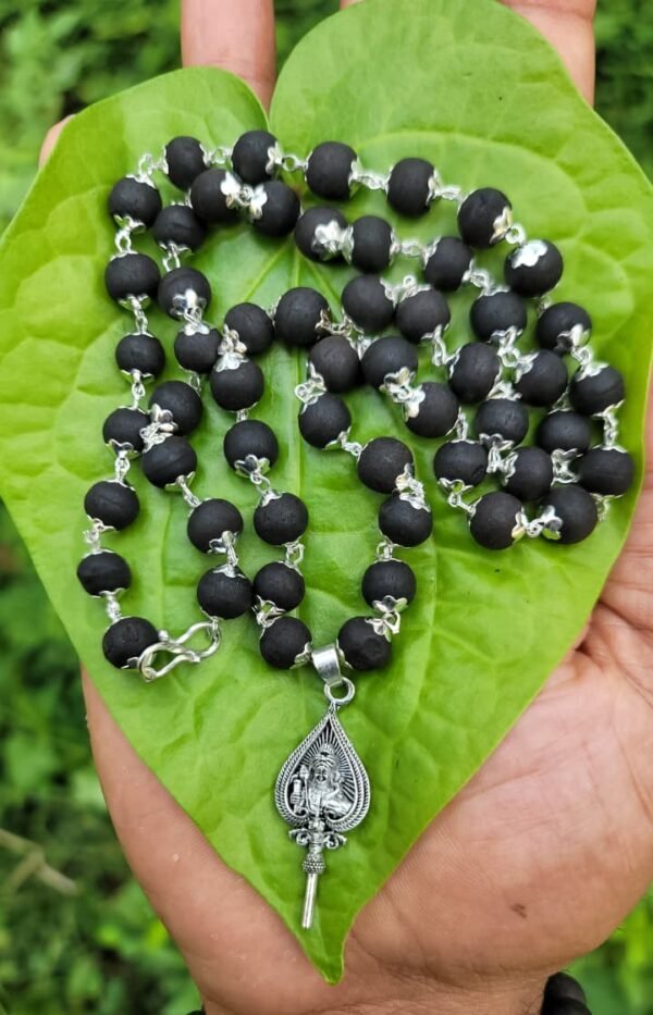 Karungali German Silver Mala With Vel Dollar – 8 MM