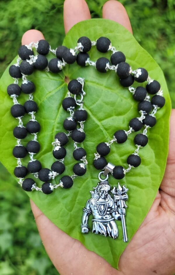 Karungali German Silver Mala With Shiva Dollar – 8 MM