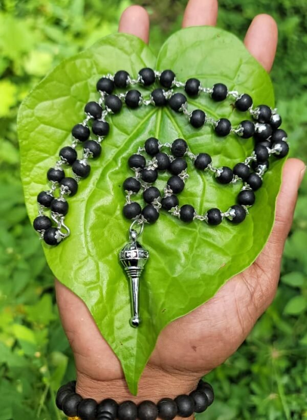 Karungali German Silver Mala With Gadha Dollar – 8 MM