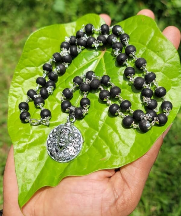 Karungali German Silver Mala With Hanuman Face Dollar – 8 MM