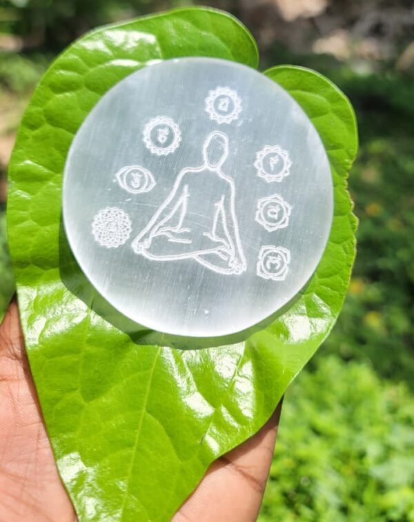 Selenite Crystal plate with Seven Chakra