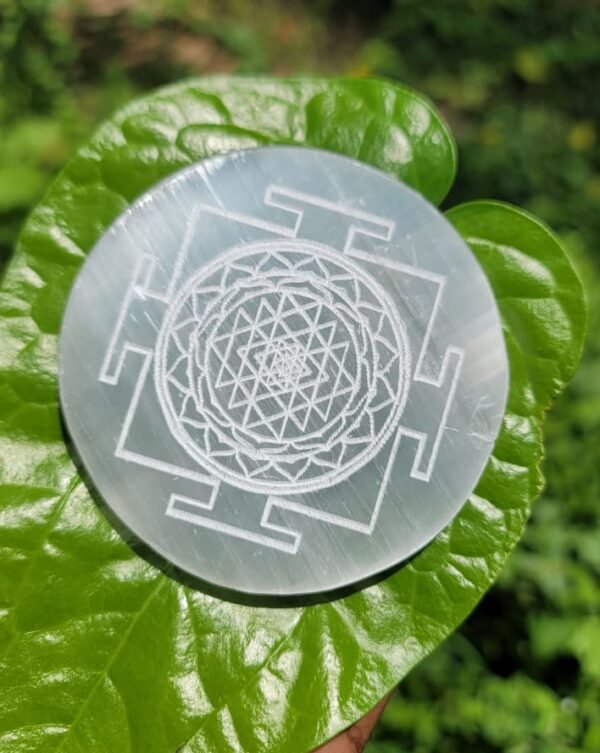 Selenite Crystal plate with Sri Yantra