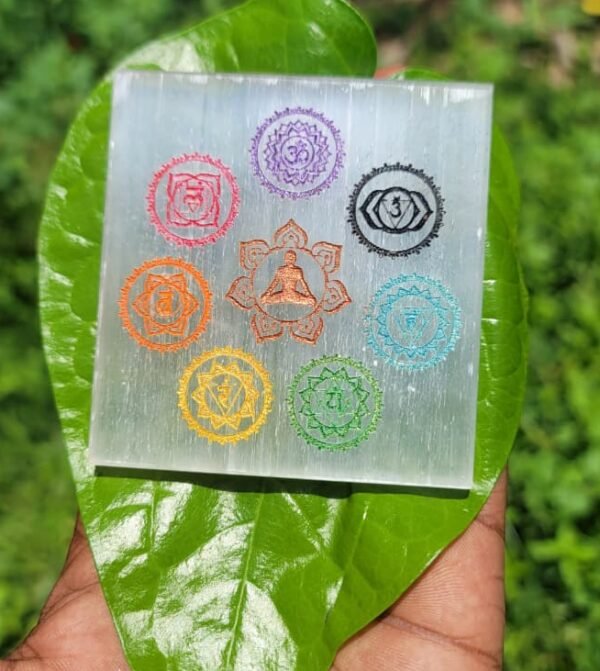 Selenite Crystal plate with Seven Chakra (square plate)