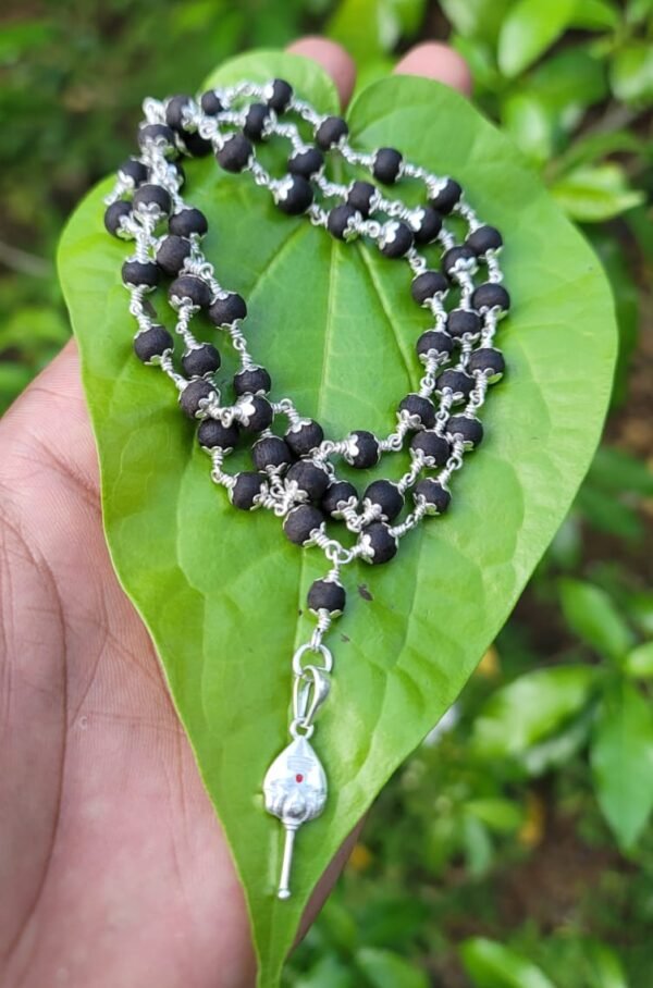 Karungali Silver(925) Cap Mala – 6mm With Vel Dollar