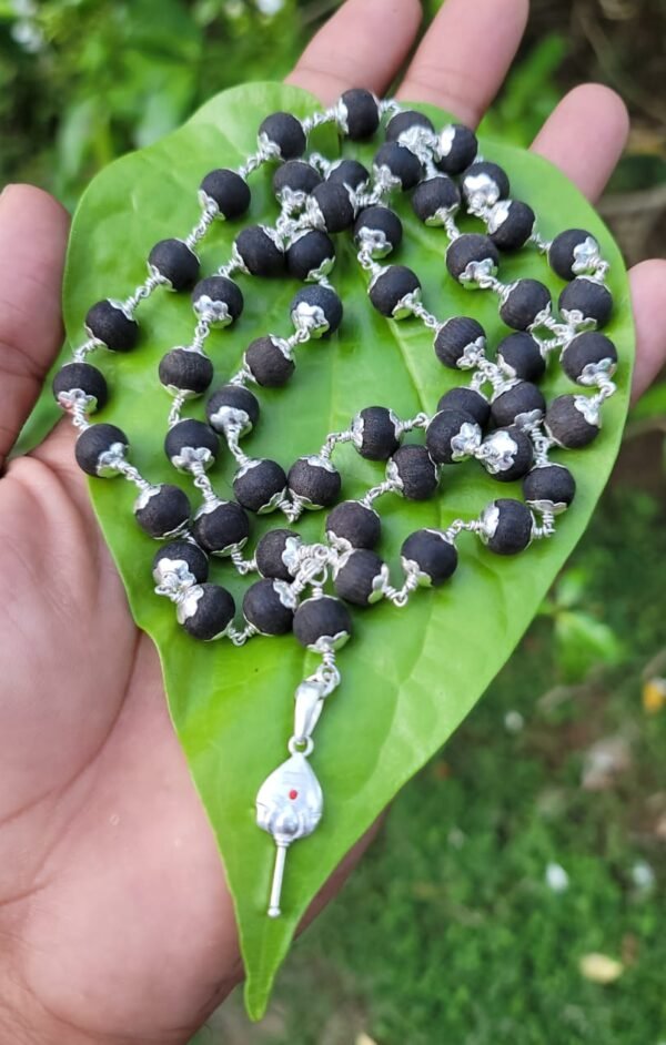 Karungali Silver(925) Cap Mala – 8mm With Vel Dollar