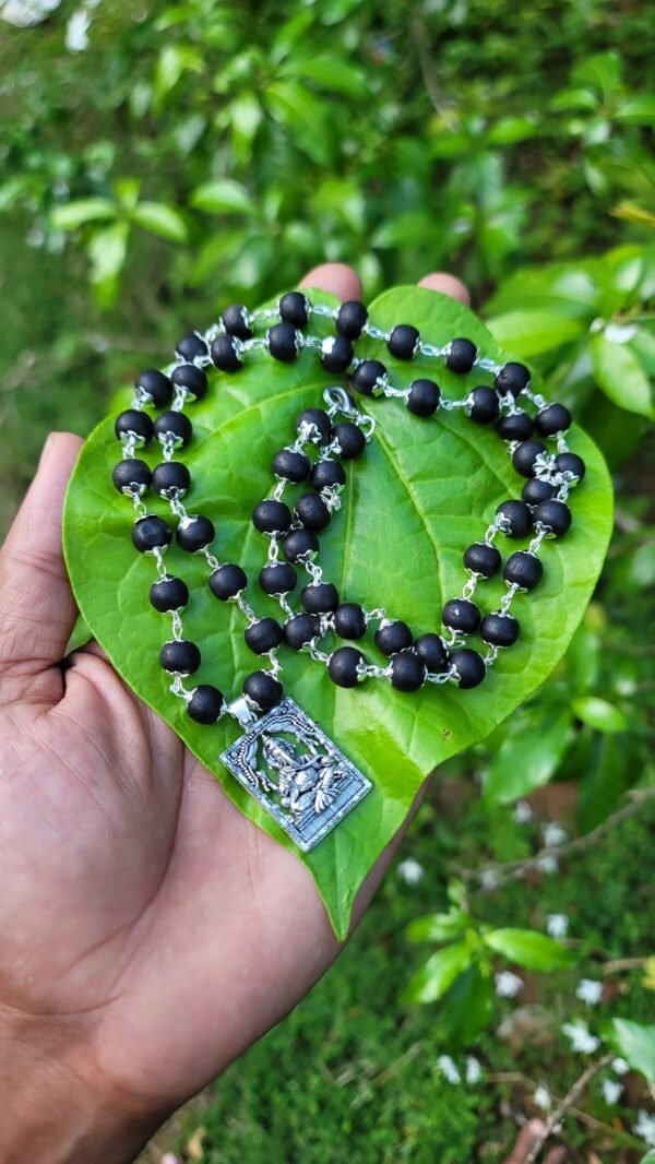 Karungali German Silver Mala with Ganesh frame pendant
